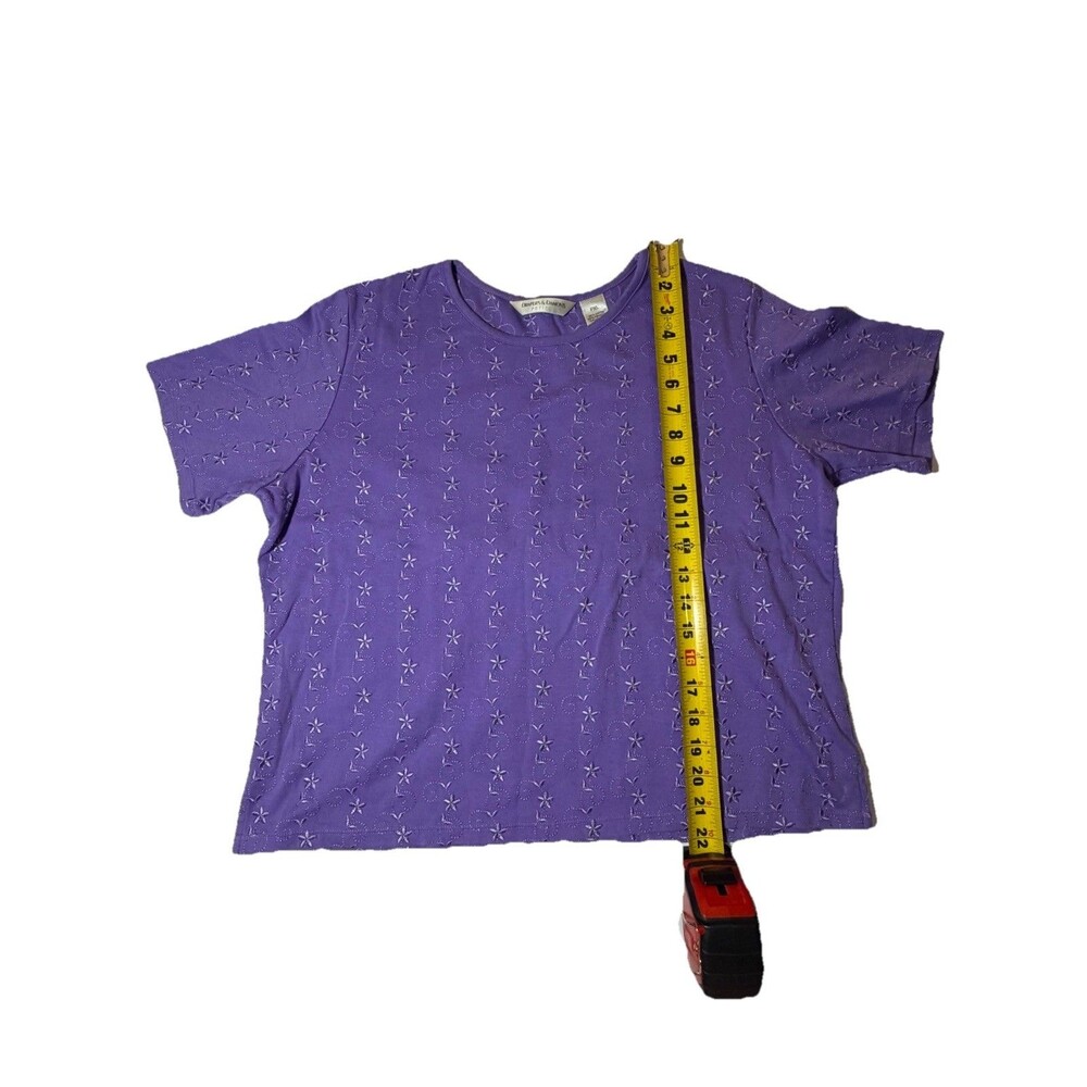 Drapers & Damons Petites PXL Purple Embroidered Floral Short Sleeve Top - Picture 3 of 6